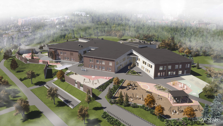 Havainnekuva Kilon koulusta (Kuva: Lukkaroinen arkkitehdit)