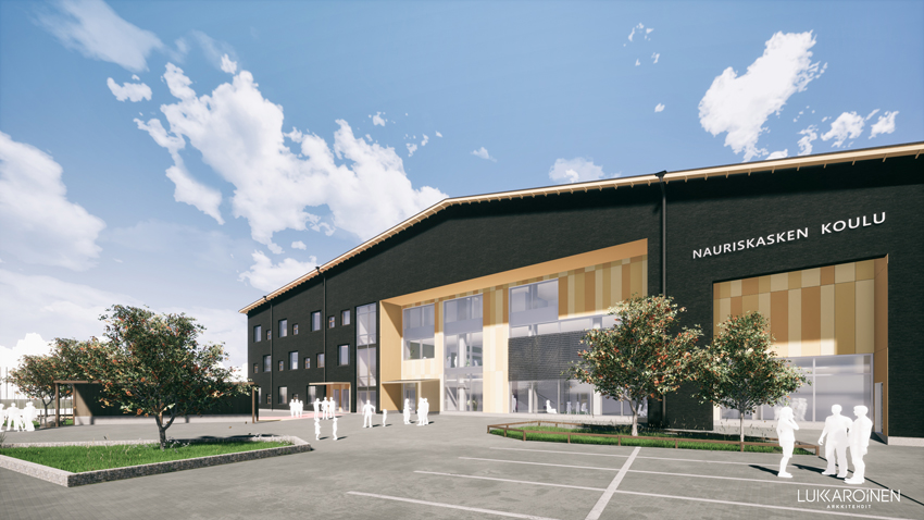 Havainnekuva Nauriskasken koulu ulkonäkymä (Kuva: Lukkaroinen arkkitehdit)