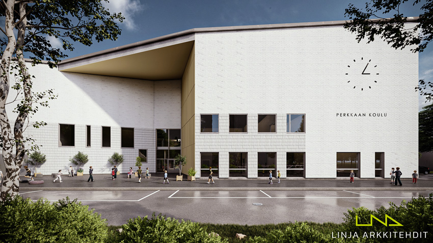 Havainnekuva Perkkaan koulusta (Kuva: Linja arkkitehdit)