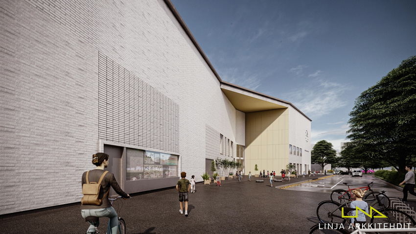 Havainnekuva Perkkaan koulusta, näkymä Majurinkadulta (Kuva: Linja arkkitehdit)